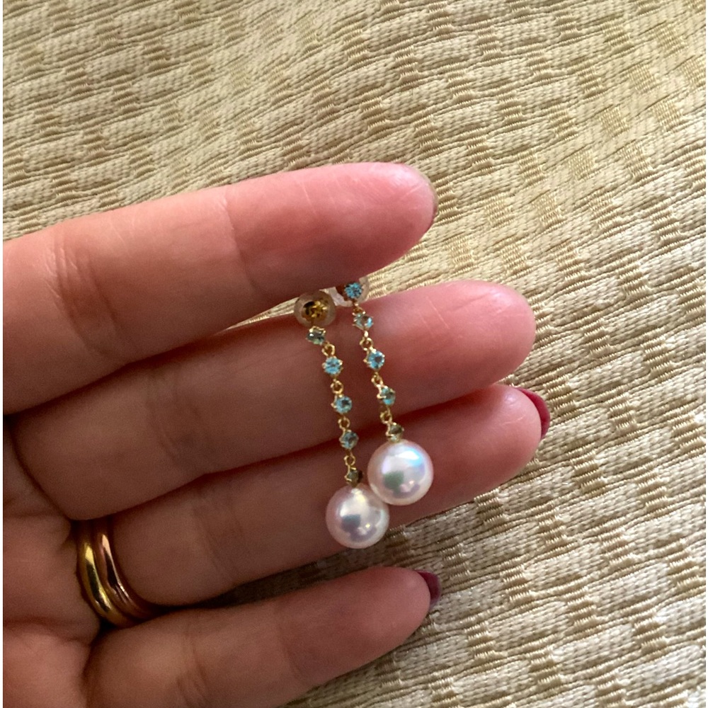 18K Solid Gold in Aquamarine and Baby Akoya